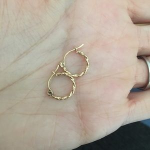 Delicate rope twist gold hoops 10k